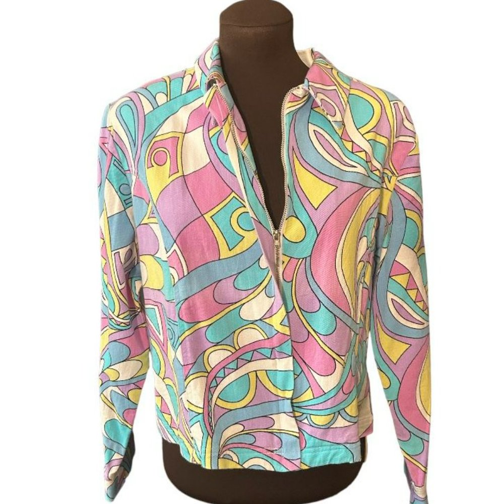 Cynthia Max “Release “ Colorful Jacket With Shoulder Pads Size Large